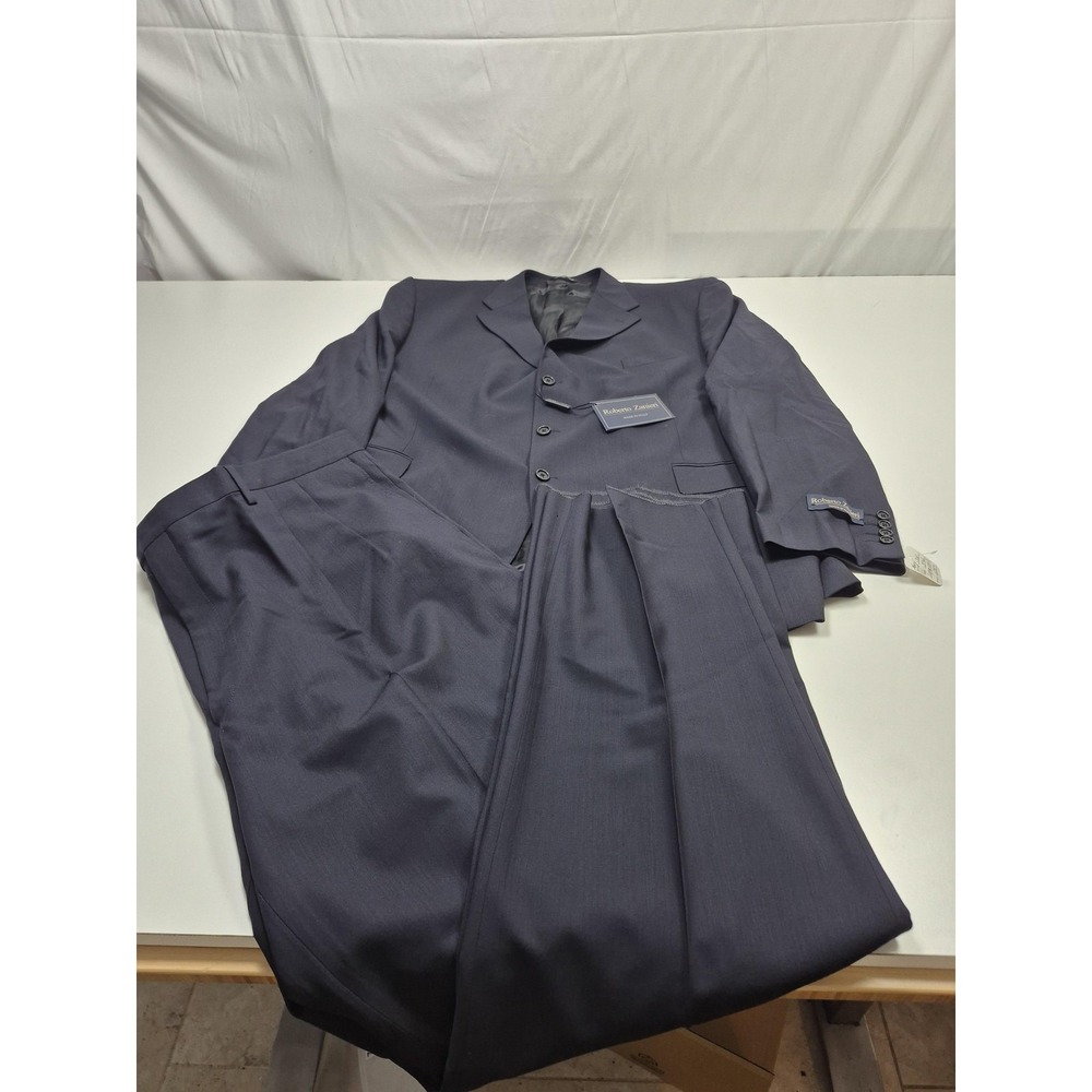 Roberto Zanieri Suit Mens 52 Long Blue Wool 2 Piece 46x36 Italy NWT